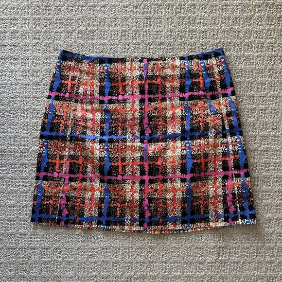 J. Crew Abstract Plaid Print Mini Skirt Womens Size 2 Stretch Colorful Retro Y2K - Picture 1 of 8